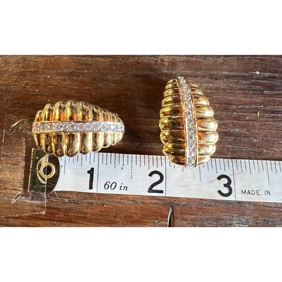 Vintage Nolan Miller Clip On Earrings Glamour Austrian Crystal Gold - Picture 11 of 11